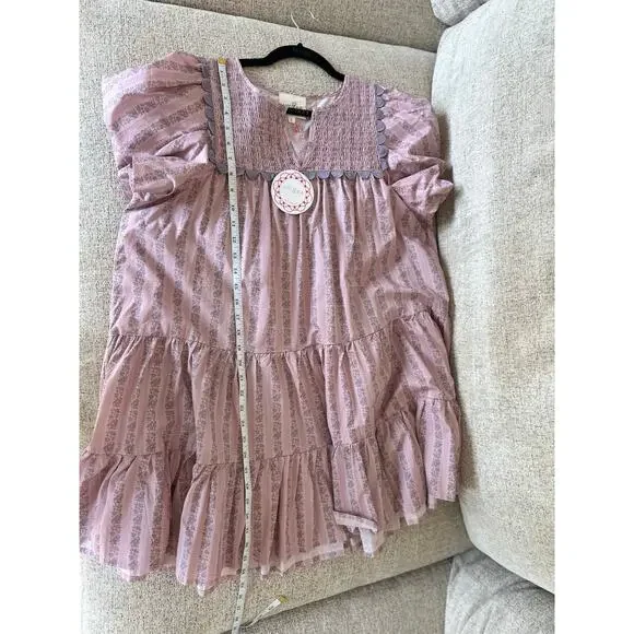 NWT Umgee - Pink Yoke Flutter Sleeve Mini Dress | Cottage Core Boho Large - Picture 6 of 8